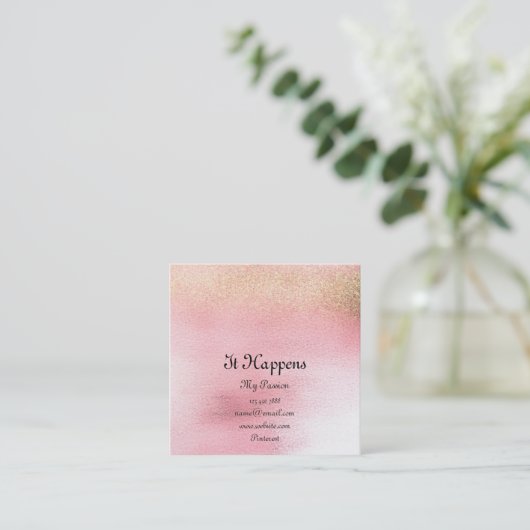 Ombre White Pink Rose Gold Peach Glitzer Lux Quadratische Visitenkarte (Stehend Vorderseite)