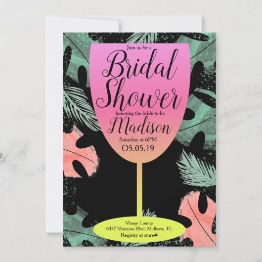 Ombre Wine Glass Tropical Brautparty Einladung (Vorderseite)