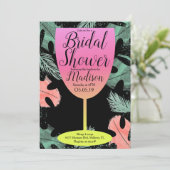 Ombre Wine Glass Tropical Brautparty Einladung (Stehend Vorderseite)