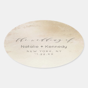 Ombre Yellow Mattiert Foil Watercolor Wedding Ovaler Aufkleber