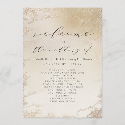 Ombre Yellow Mattiert Foil Wedding Zeremonie Programm (Vorderseite)