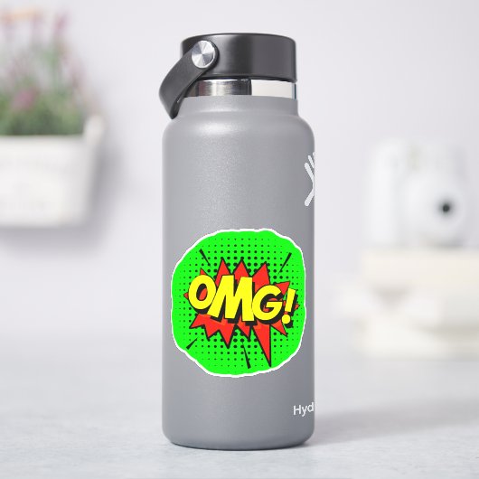 OMG Burst Pop Art Yellow Red Green 4" Vinyl Aufkleber (HydroFlask)