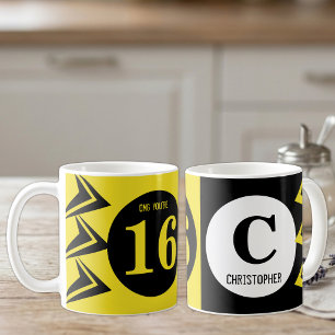 OMG du bist 16 monogramm name gelb und schwarz Kaffeetasse