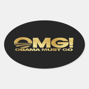 OMG! Obama muss gehen (Gold) Ovaler Aufkleber