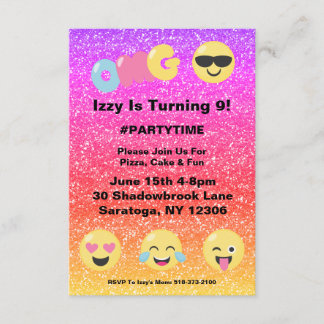 OMG Ombre Glitzer Emoji Geburtstagseinladung Einladung
