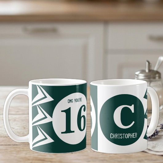 OMG Sie sind 16 Monogramm Name grün und weiß Kaffeetasse