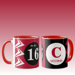 OMG Sie sind 16 Monogramm Name rot und schwarz Tasse