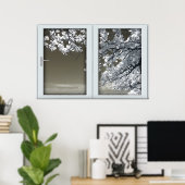 Ominous White Tree Blossoms Imitate Window Illusio Poster (Heimbüro)