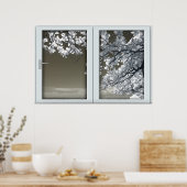 Ominous White Tree Blossoms Imitate Window Illusio Poster (Küche)