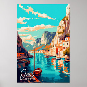 Omis Croatia Vintage Reise Illustration Poster