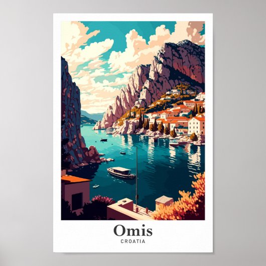Omis Croatia Vintage Travel Potrait Illustration Poster (Vorne)
