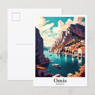 Omis Croatia Vintage Travel Potrait Illustration Postkarte