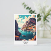 Omis Croatia Vintage Travel Potrait Illustration Postkarte (Stehend Vorderseite)