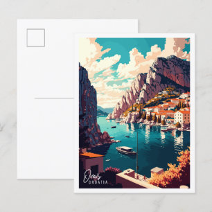 Omis Kroatien vintage Reiseillustration Postkarte
