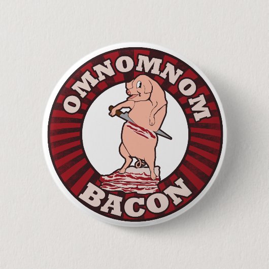 Omnom Bacon-Werbeparodie Button (Vorderseite)