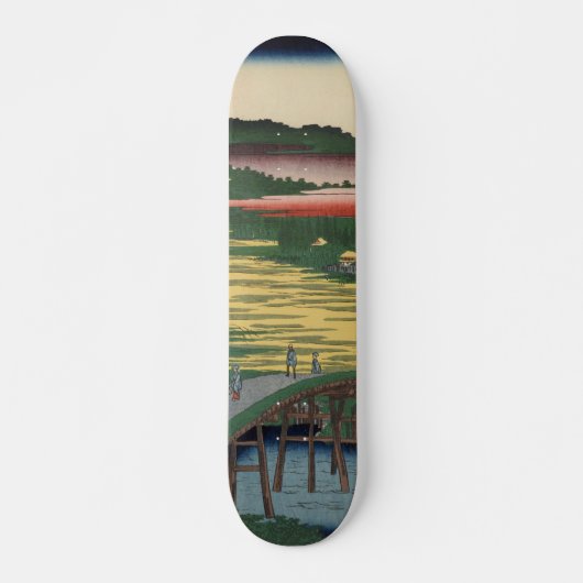 Omokage Bridge Vintage Ukiyo-e japanische Kunst Skateboard (Vorne)