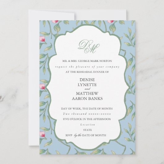 Omphalodes Blue und Basil Green Probe Dinner Einladung (Vorderseite)