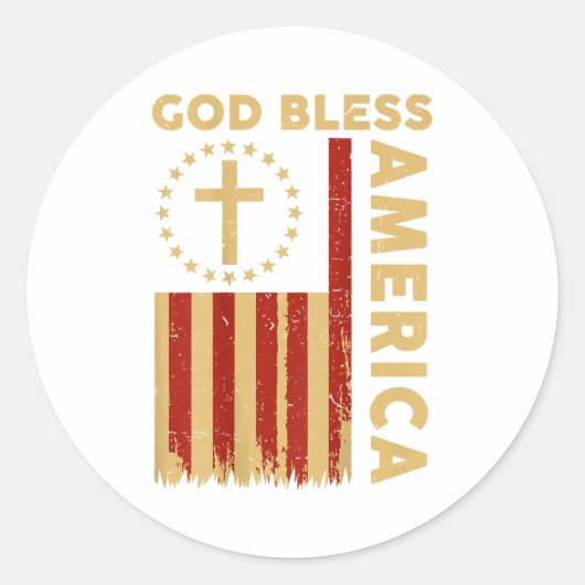 On Back God Bless America Patriotic Christian Fait Runder Aufkleber (Vorderseite)