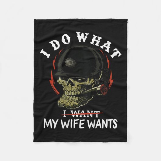 (on Back) I Do What My Wife's Want Funny Skull Mil Fleecedecke (Vorderseite)