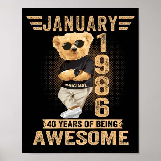 (on Back) January 40th Birthday Men Women 1986 Ted Poster (Vorne)