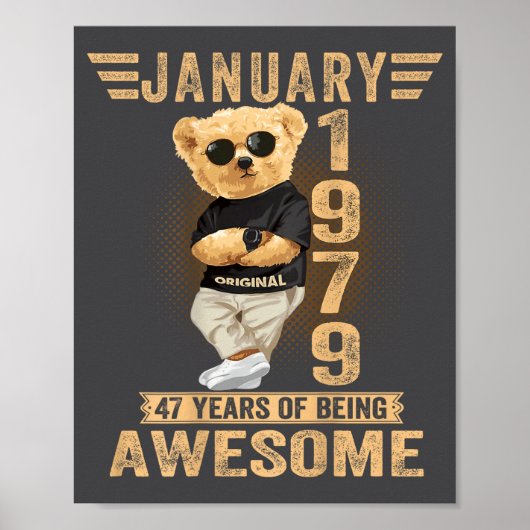 (on Back) January 47th Birthday Men Women 1979 Ted Poster (Vorne)