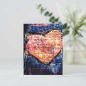 On Blue a Pink Heart Mixed Media Collage Postkarte (Stehend Vorderseite)