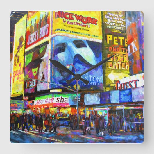 On Broadway Quadratische Wanduhr (Vorderseite)