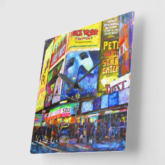 On Broadway Quadratische Wanduhr (Winkel)