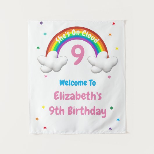 On Cloud 9! Rainbow Birthday Wandteppich (Vorderseite)