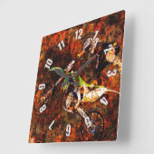 "On Fire" Freestyle Motocross Rider Quadratische Wanduhr (Winkel)