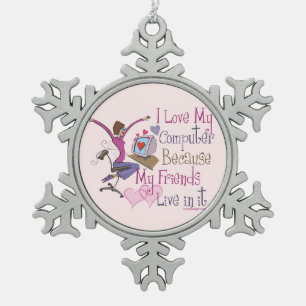 On-line-Freund-Sprichwort-Entwurf Schneeflocken Zinn-Ornament