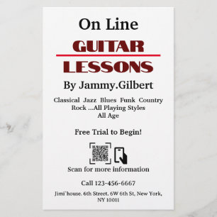 On Line Gitarren Lektionen Flyer Doppelseitige Dru