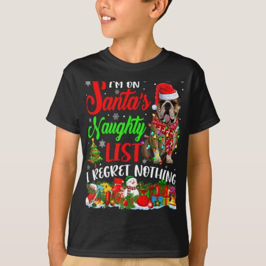 On Santas Naughty List Xmas English Bulldog T-Shirt (Vorderseite)