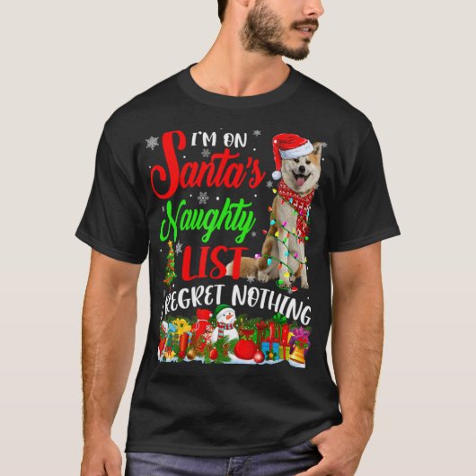 On Santas Naughty List Xmas Shiba Inu T Shirt  (Vorderseite)