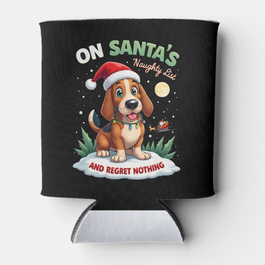 On Santa's Xmas Naughty List Regret Nothing Basset Dosenkühler (Vorderseite)