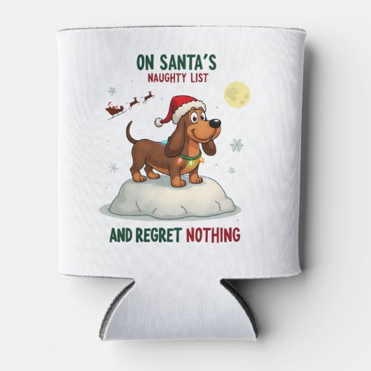 On Santa's Xmas Naughty List Regret Nothing Basset Dosenkühler (Vorderseite)