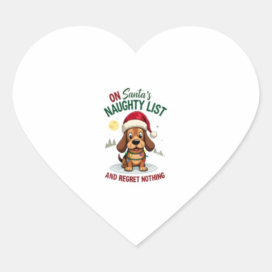 On Santa's Xmas Naughty List Regret Nothing Basset Herz-Aufkleber (Vorderseite)