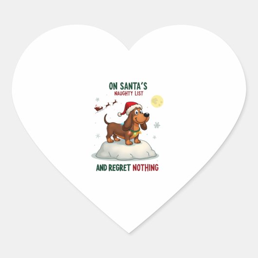 On Santa's Xmas Naughty List Regret Nothing Basset Herz-Aufkleber (Vorderseite)