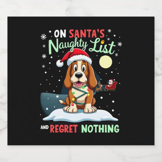 On Santa's Xmas Naughty List Regret Nothing Basset Schaumweinetikett (Einzelnes Label)