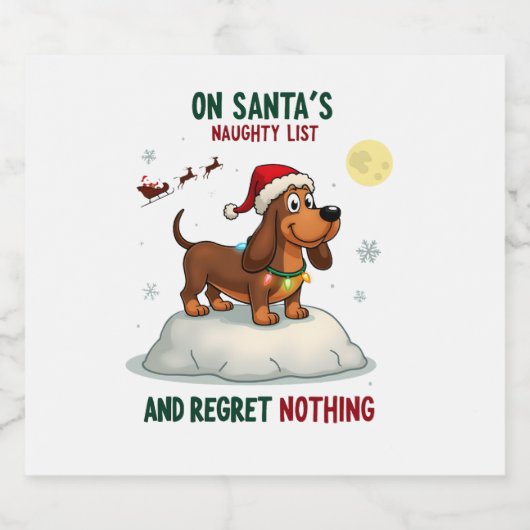 On Santa's Xmas Naughty List Regret Nothing Basset Schaumweinetikett (Einzelnes Label)
