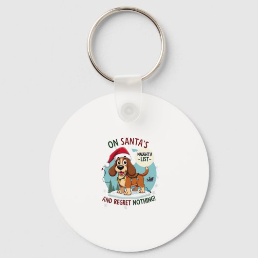 On Santa's Xmas Naughty List Regret Nothing Basset Schlüsselanhänger (Vorderseite)