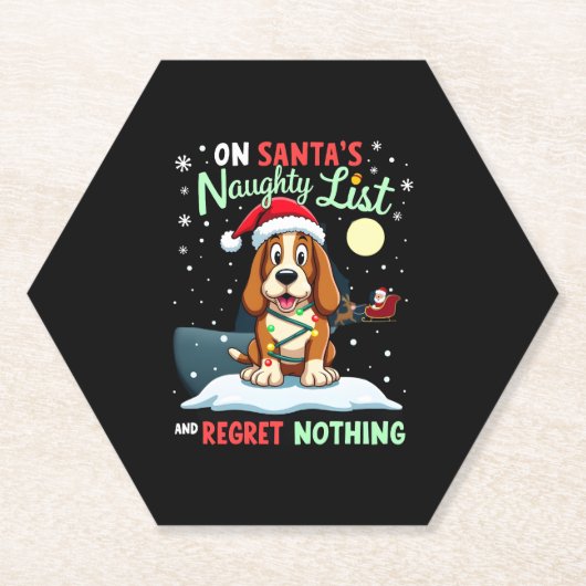 On Santa's Xmas Naughty List Regret Nothing Basset Untersetzer (Vorderseite)