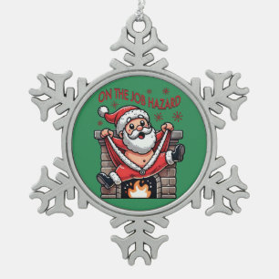 On-the-Job-Gefahr Weihnachtsmann in Flammen Schneeflocken Zinn-Ornament