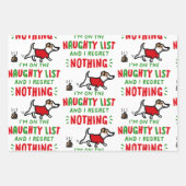On the Naughty List and I Regret Nothing Funny Dog Geschenkpapier Set (Vorderseite)