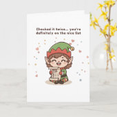 On the Nice List Cute Puchi Dōshi Elf Christmas Karte (Gelbe Blume)