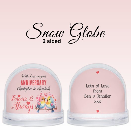 On your anniversary bird lovers names pink red schneekugeln