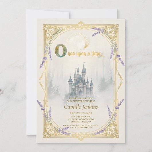 Once Upon a Time Fairytale Castle Princess floral Einladung (Vorderseite)