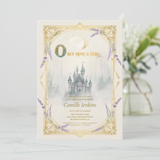 Once Upon a Time Fairytale Castle Princess floral Einladung (Stehend Vorderseite)