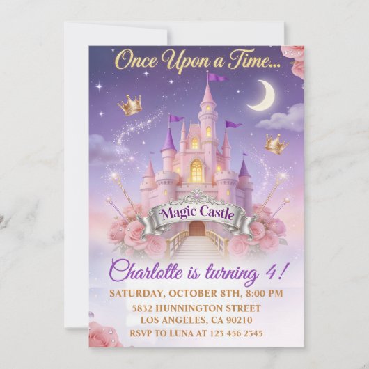 Once Upon Time Girl Princess Magic Castle Birthday Einladung (Vorderseite)