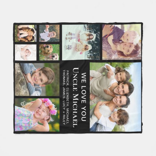Oncle Foto Collage Black Fleecedecke (Vorderseite (Horizontal))